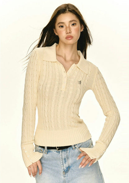 Half-button Cable Knit Polo Sweater