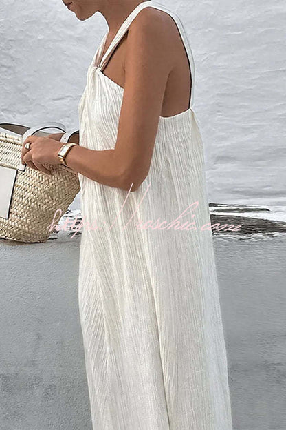 Sea Angel Linen Blend Textured Fabric Halter Vacation Maxi Dress