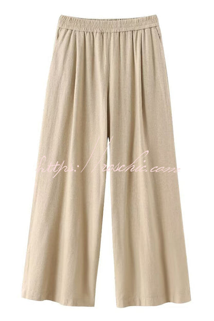Color Loose Shirt and Elastic Waist Pocket Wide Leg Pants Set
