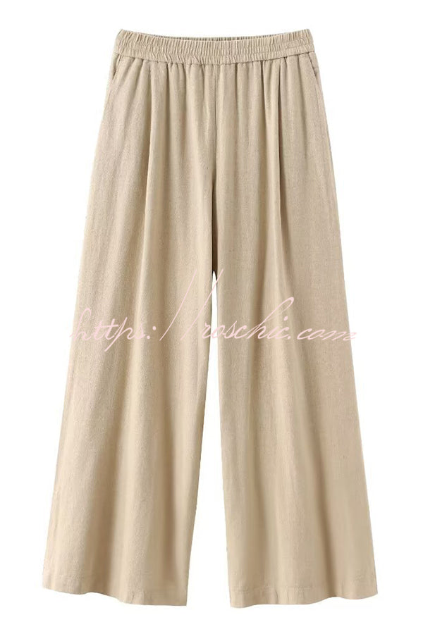 Color Loose Shirt and Elastic Waist Pocket Wide Leg Pants Set
