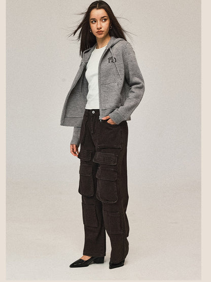 Short Hooded Knit Cardigan