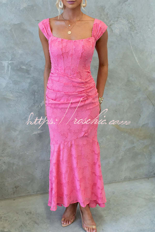 Unreal Beauty Textured Material Ruched Fishtail Maxi Dress