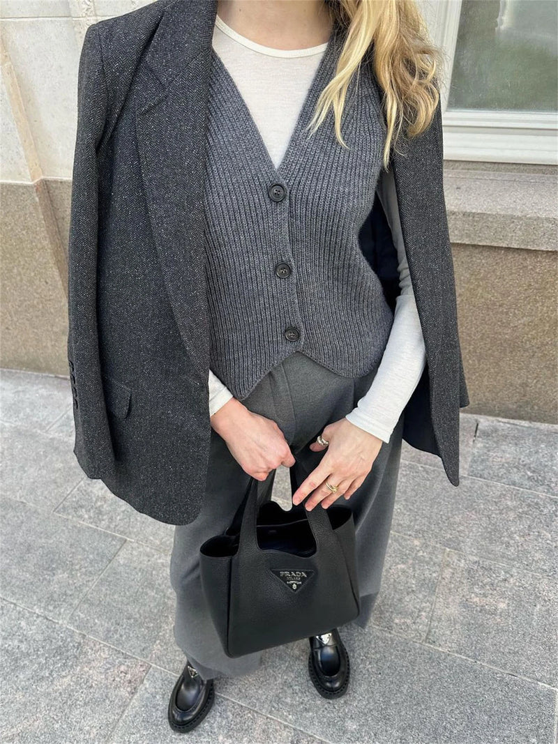 Knit Ribbed Vest Cardigan for Slim V-neck Sleeveless High Waist Outwear Female Loose Knit Vest Sweater