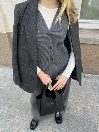 Knit Ribbed Vest Cardigan for Slim V-neck Sleeveless High Waist Outwear Female Loose Knit Vest Sweater