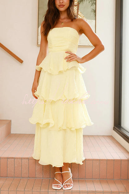 Pure Color Tube Top Backless Multi-layered Maxi Dress