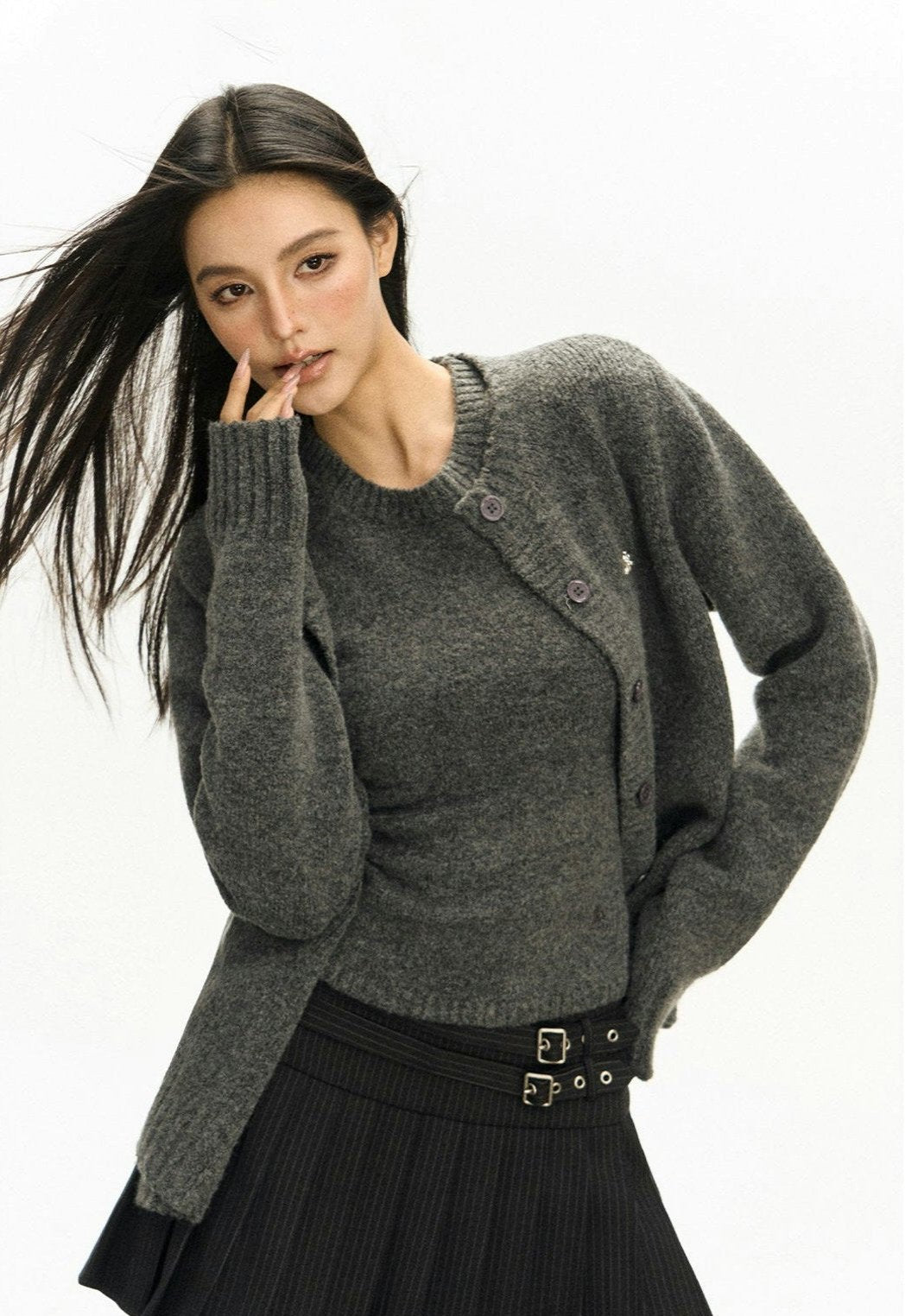 Ribbed Trim Button-up Cardigan