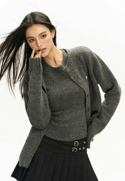 Ribbed Trim Button-up Cardigan