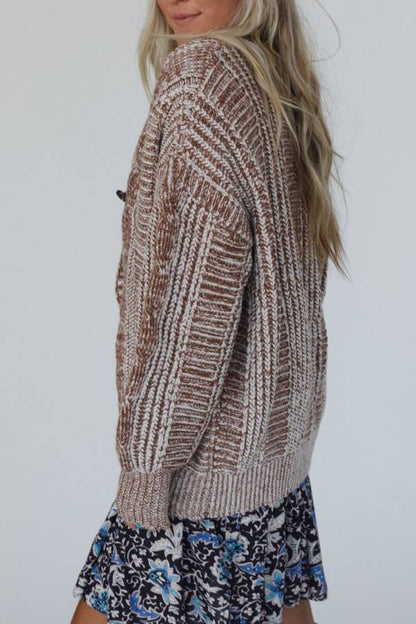 V-neck Long-sleeved Striped Button-down Knitted Cardigan