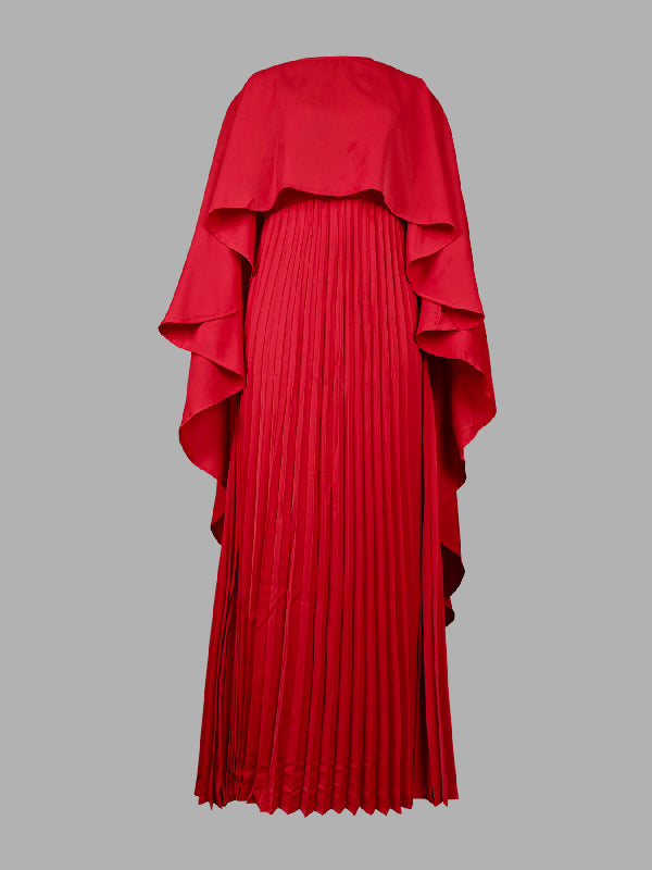 Cape High-low Pleated Color Split-joint Round-neck Evening Dresses Maxi Dresses