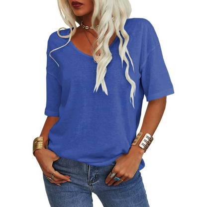 Color Short Sleeve V-neck T-shirt Top