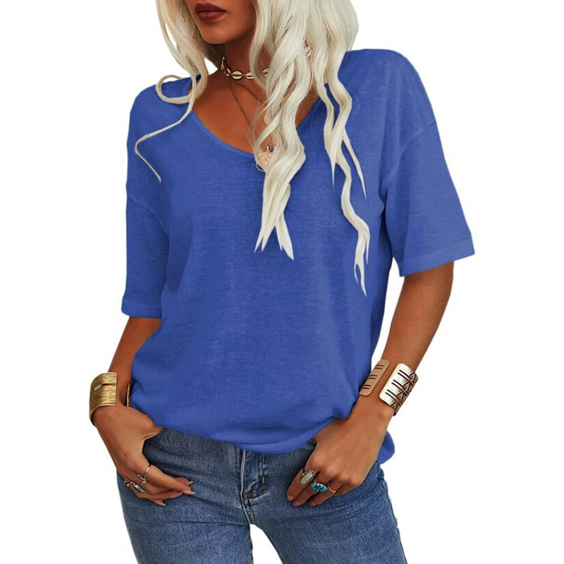Color Short Sleeve V-neck T-shirt Top