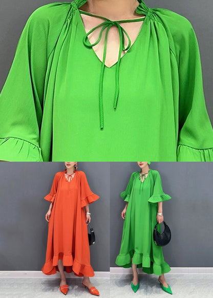 Green Tie Lace Patchwork Maxi Dresses Fall Ao1029