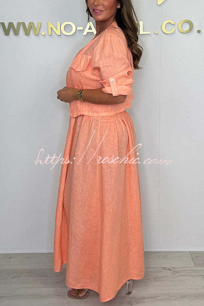 Color Short Jacket and Suspender Pleated Maxi Dress Set