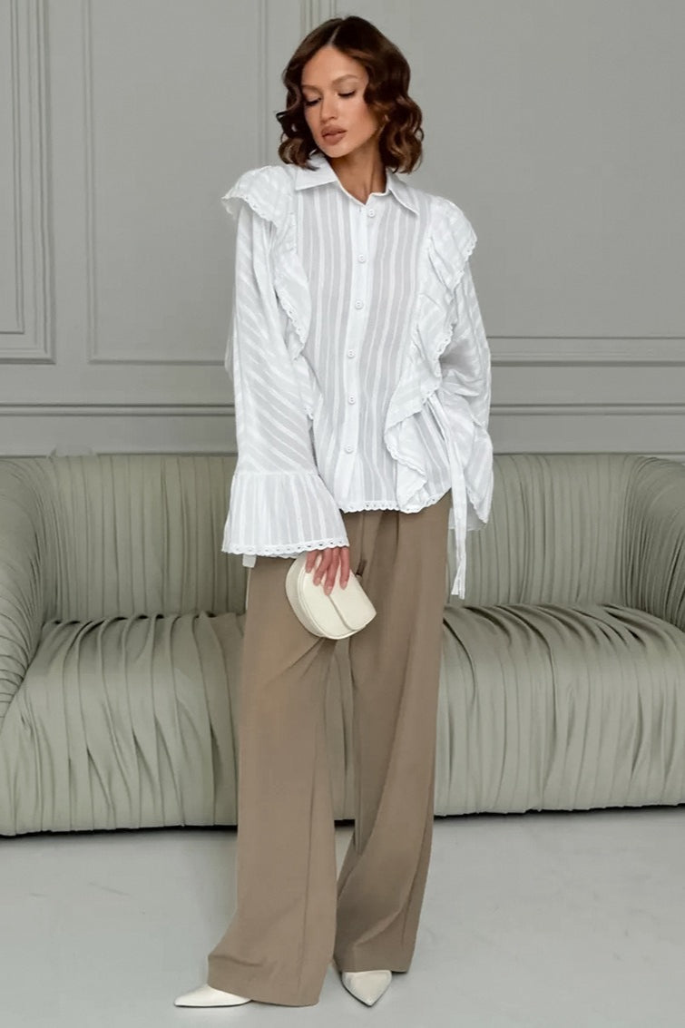 Jacquard Bell Sleeve Loose Blouse