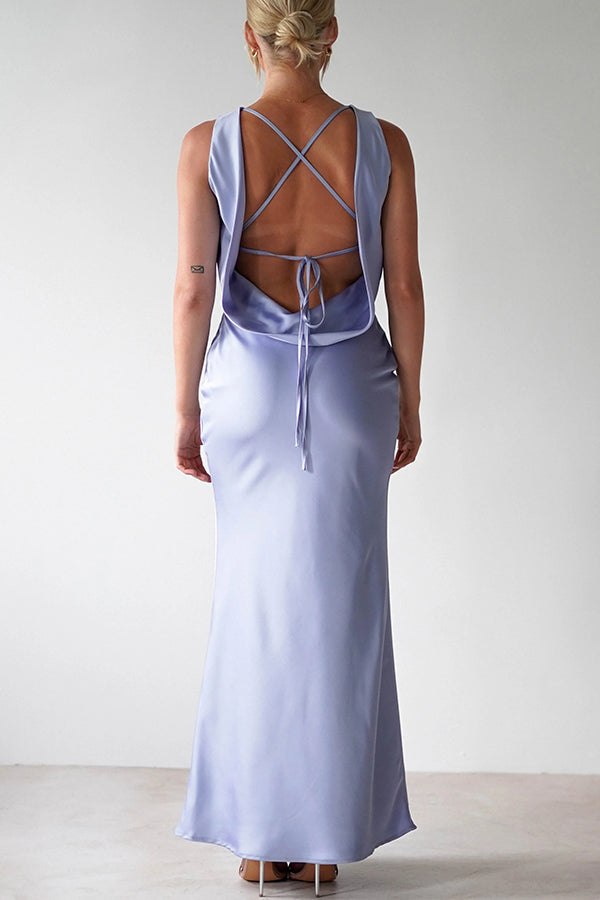 Color Backless Lace-up Slim Maxi Dress