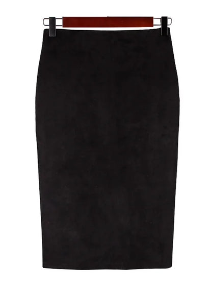 Empire Skirts Spring Faux Suede Pencil Skirt High Waist Bodycon Split Thick Stretchy Skirts