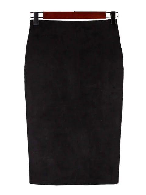 Empire Skirts Spring Faux Suede Pencil Skirt High Waist Bodycon Split Thick Stretchy Skirts