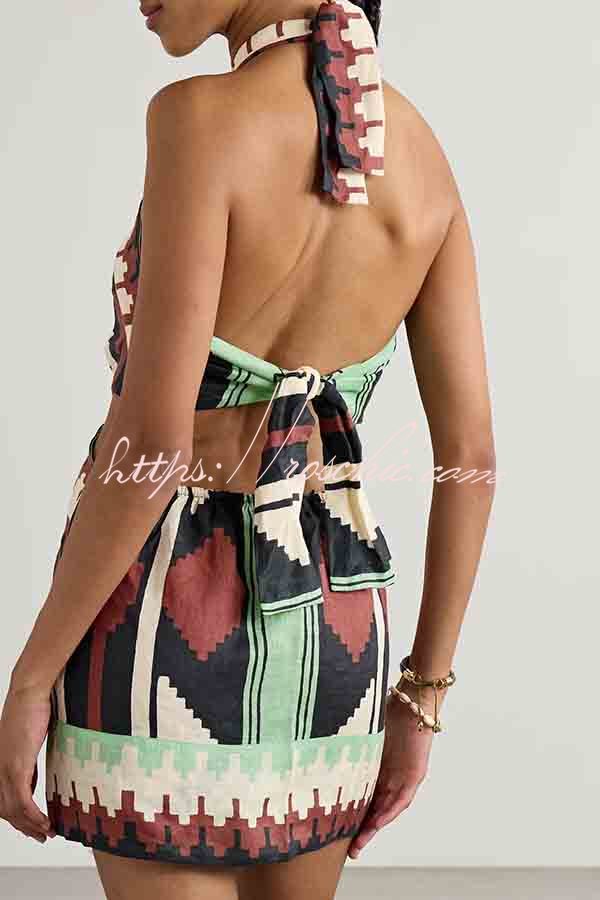 Unique Print Halter Backless Holiday Mini Dress