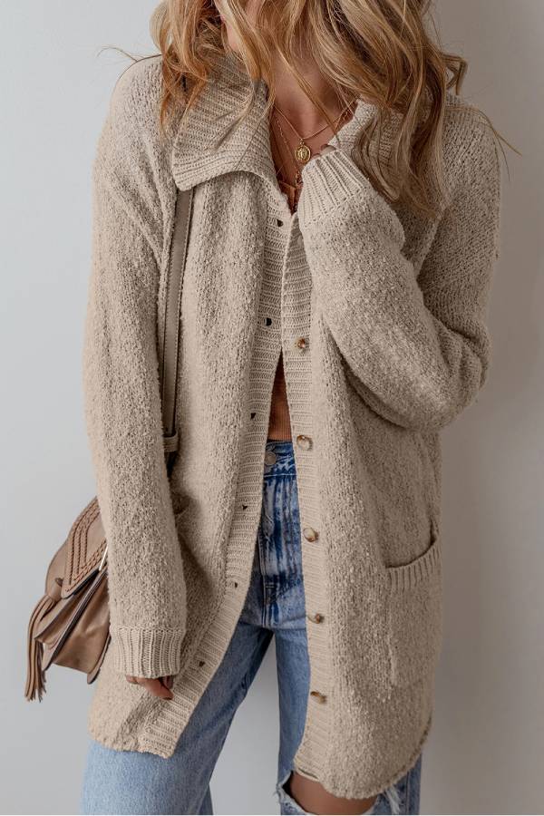 Jet Stream Collared Drop Shoulder Button Up Cardigan With Pocket