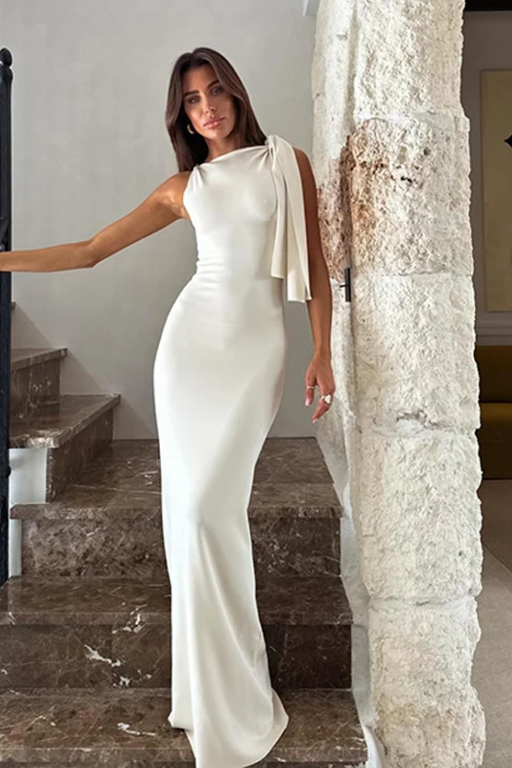 Jersey O-neck Fitted Club Maxi Dress