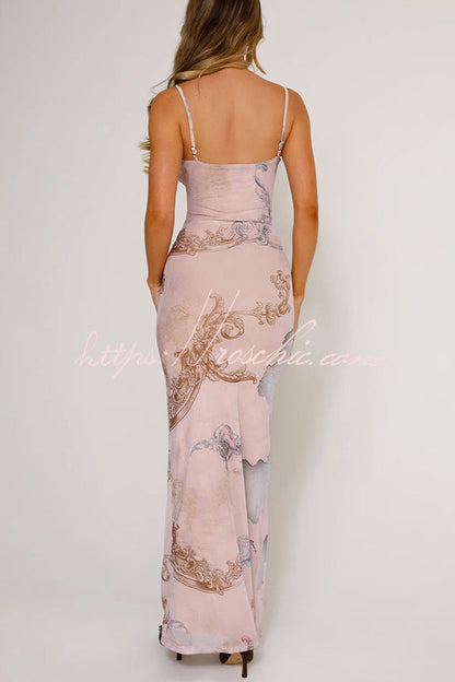 Reveling in the Unknown Print Slip Stretch Maxi Dress