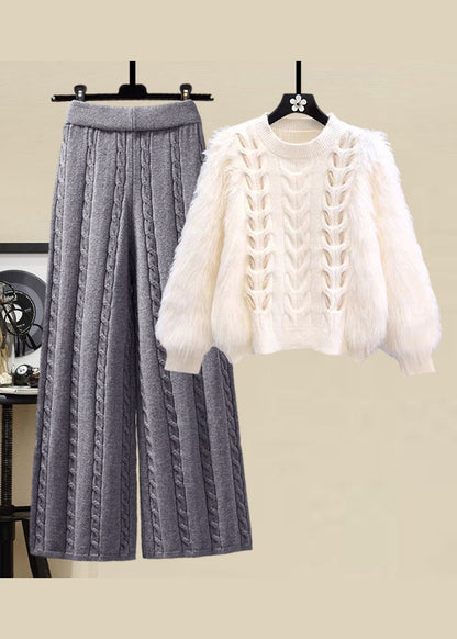 Style Apricot O Neck Sweaters and Skirts Knit Two Pieces Set Fall Wv021