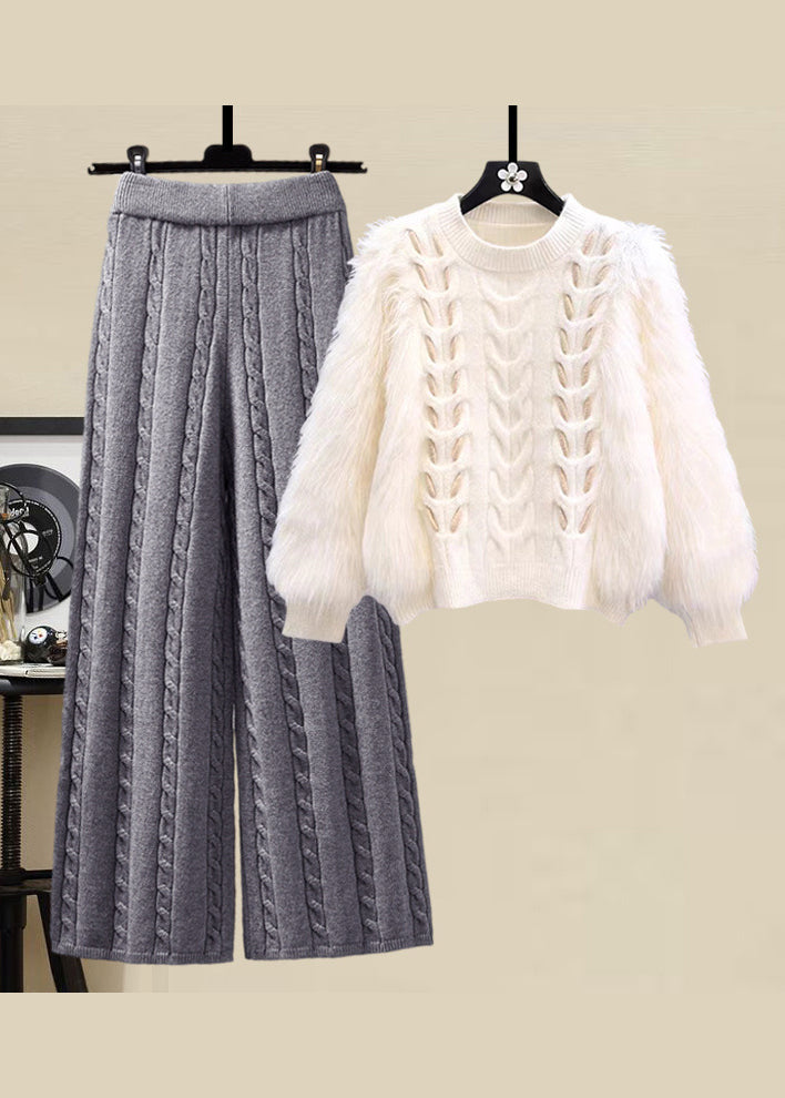 Style Apricot O Neck Sweaters and Skirts Knit Two Pieces Set Fall Wv021
