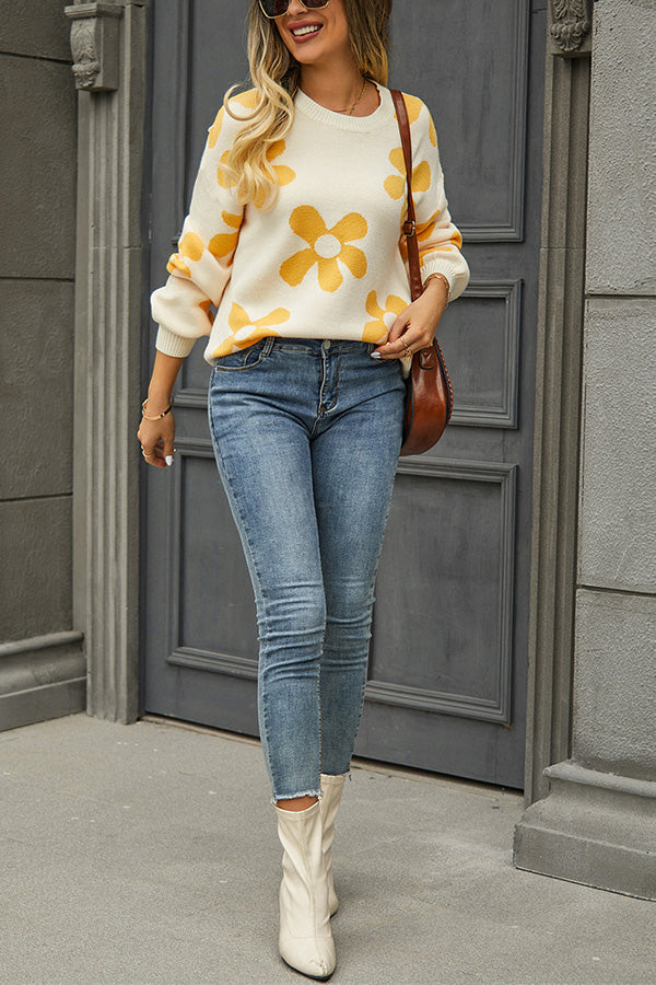 Print Color Block Pullover Long Sleeve Sweater