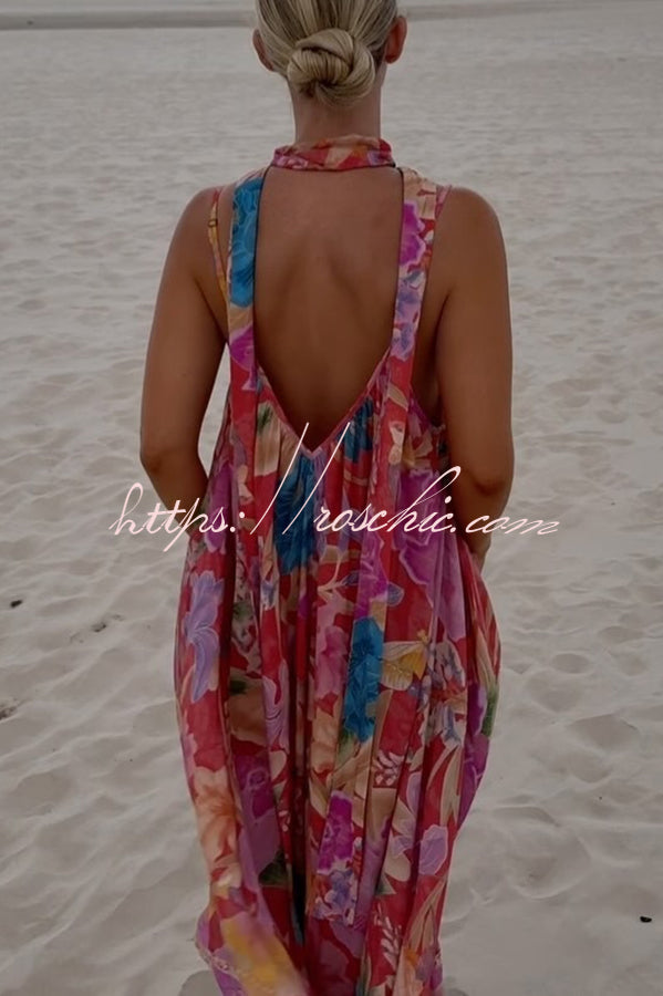 Painter's Garden Print Strappy A-line Maxi Dress