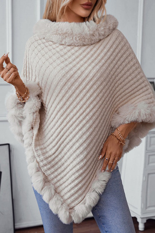 Check Knit Fleece-collar Coat