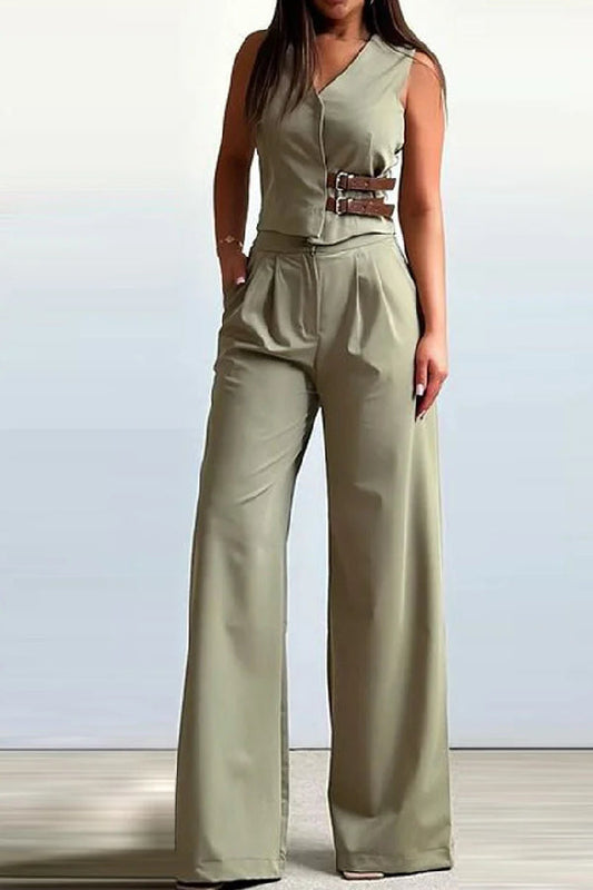 V-neck Vest & Pants Two-piece Set