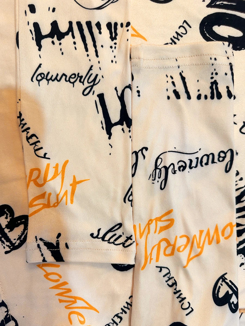 Crop Top Letter Print Skinny Pants Set High Elasticity Round Neck Autumn Winter Two Pieces Matching Suits Outfit
