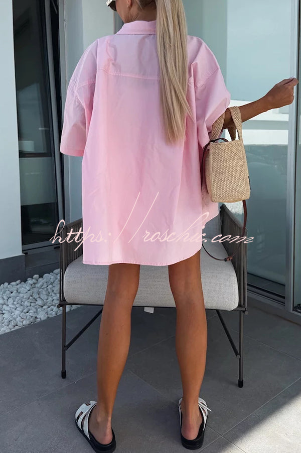 Summer Loose Short-sleeved Shirt and Elastic High Waist Shorts Set