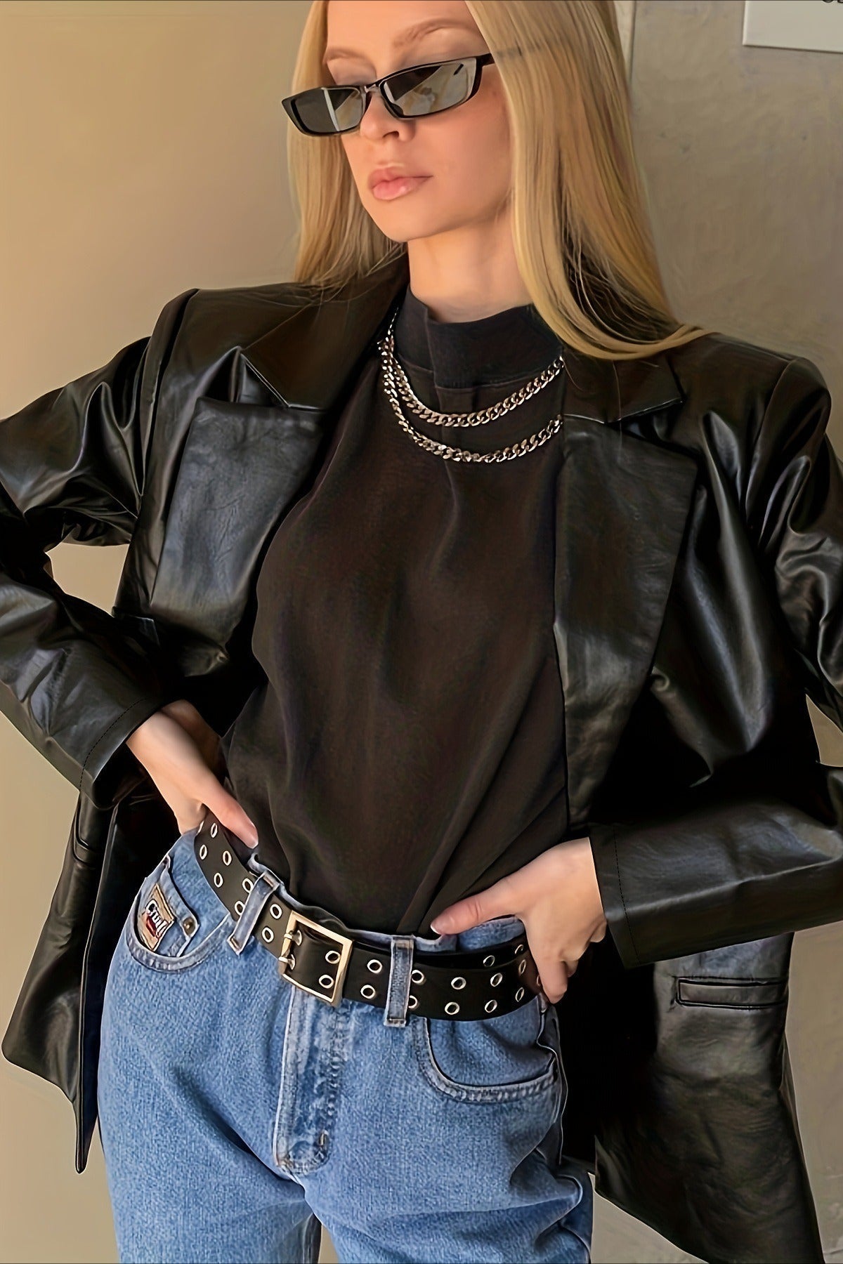 Loose Pu Blazer Coat