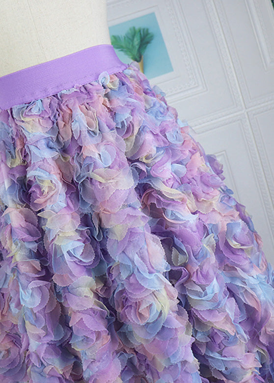Elastic Waist Gradient Purple Tulle Maxi Skirt