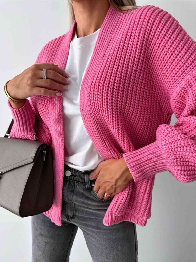 Color V-neck Long-sleeved Knitted Cardigan