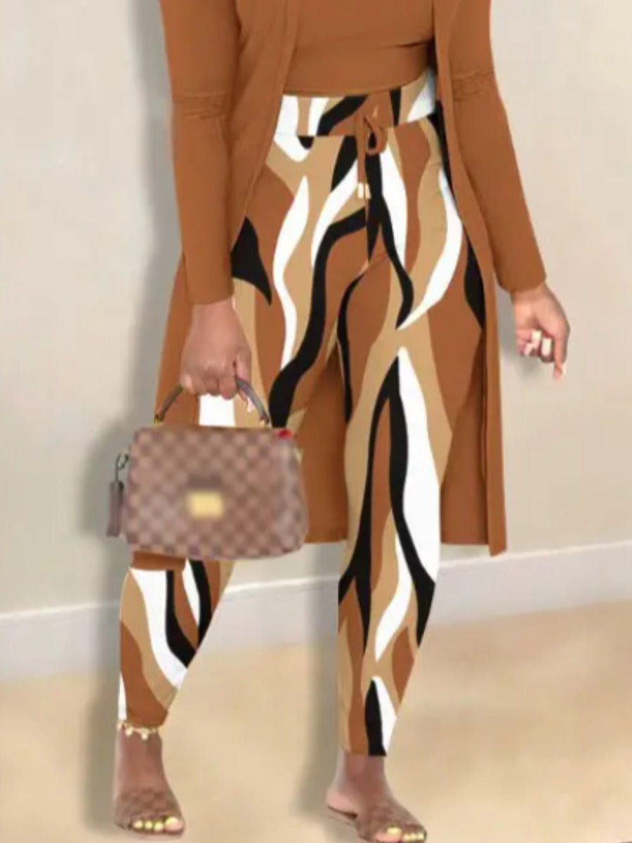 Cami Leopard Print Drawstring Three Piece Pants Set Bo3024
