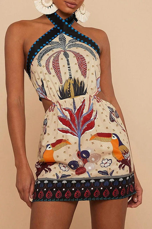 Halter Tie Back Mini Dress