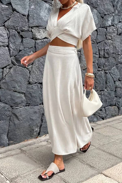V-neck Top \u0026 Skirt Two-piece Set