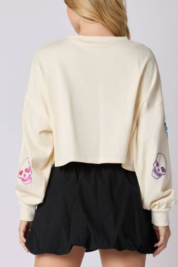 Halloween Skull Sequined Loose Sweatshirt