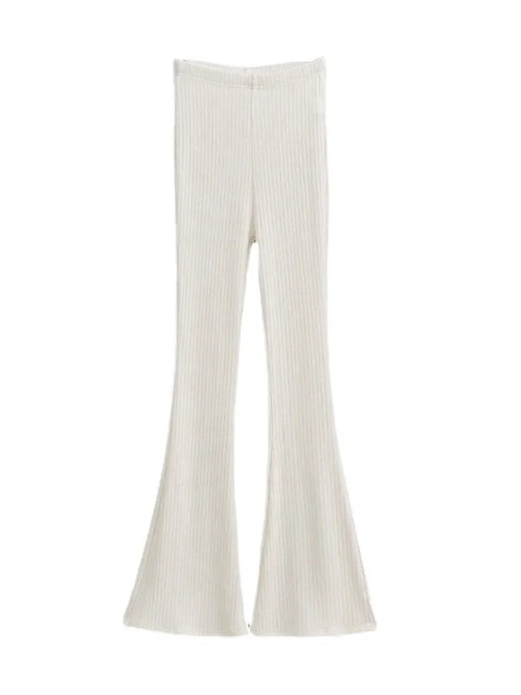 Knitted High Waist Flare Pants for Ribbed Leggings Female Stretchy Bodycon Trousers