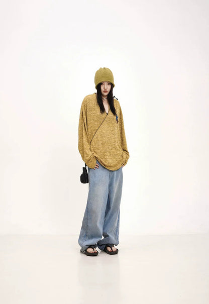 Mustard Yellow Knit Sweater With Star Patch