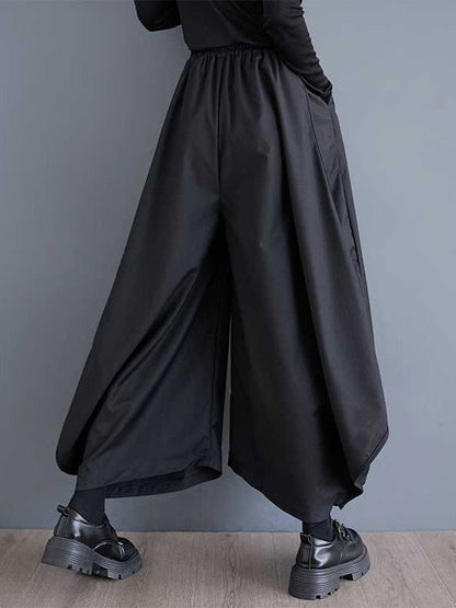 Black Drawstring Elasticity High Waisted Pockets Culotte Pants Tw025