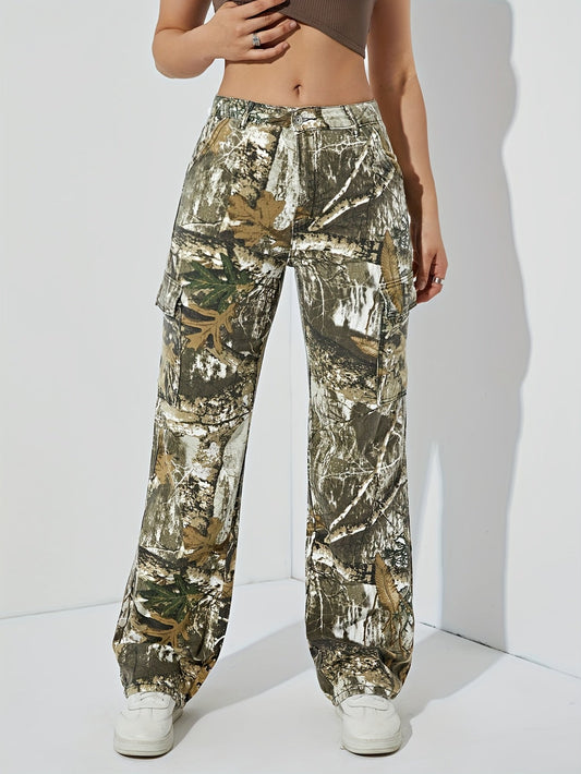 Leaf Print High Waist Cargo Pants Rf4125
