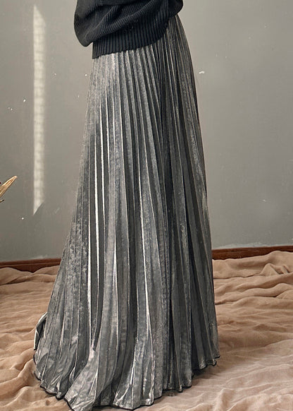 Elastic Silvery Spring a Waist Line Skirt