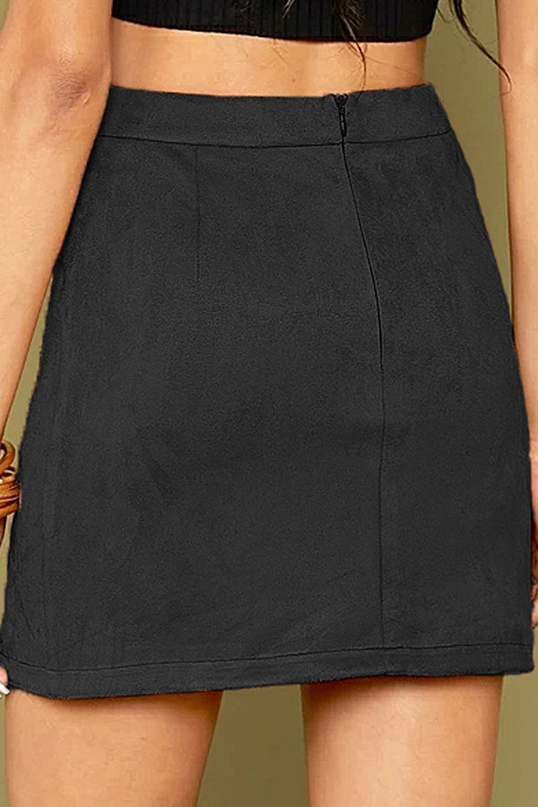 High-waist Zipper Autumn and Winter A-line Color Skirt