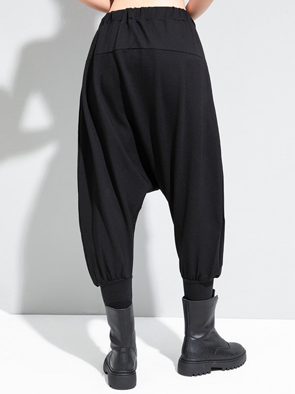 Simple Black Elasticity Waist Pockets Harem Pants Ws012