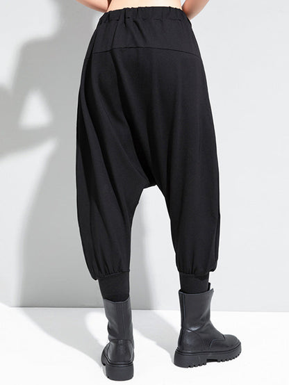 Simple Black Elasticity Waist Pockets Harem Pants Ws012