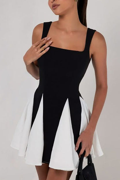 Contrast Stitching Suspenders Slim Mini Dress