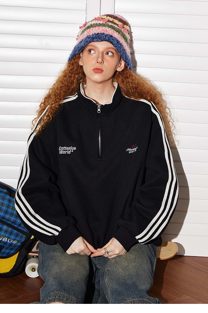 Retro Half-zip Stand Collar Sweatshirt